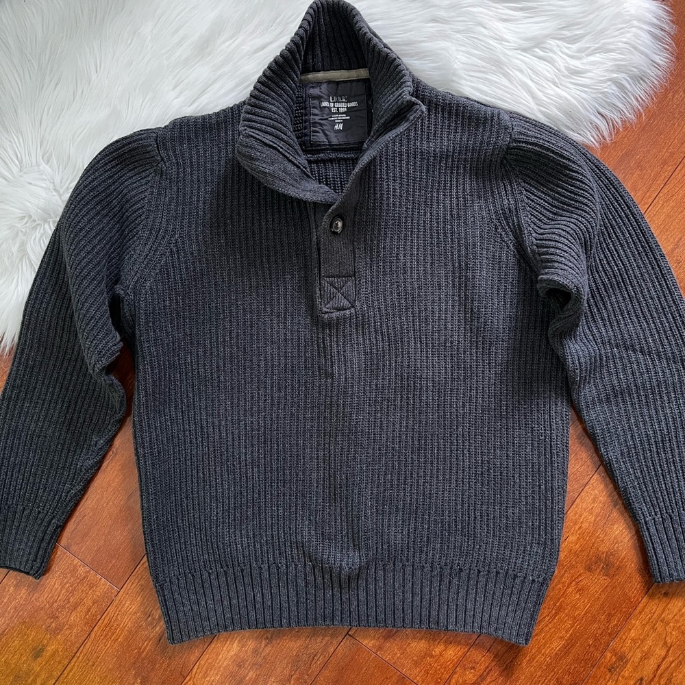 H & M Charcoal Gray Button Neck Collared Sweater